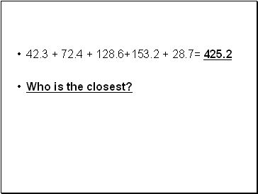 42.3 + 72.4 + 128.6+153.2 + 28.7= 425.2