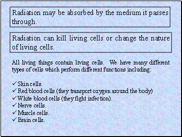 Radiation may be absorbed by the medium it passes through.