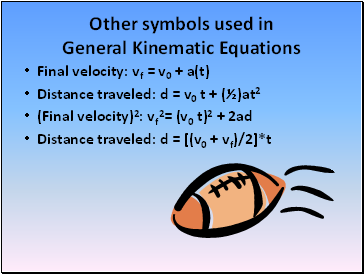 Other symbols used in General Kinematic Equations
