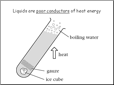 Liquids are poor conductors of heat energy