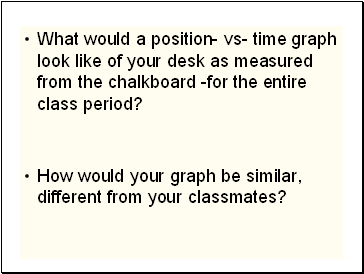 What would a position- vs- time graph look like of your desk as measured from the chalkboard -for the entire class period?