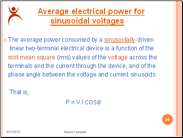 Average electrical power for sinusoidal voltages