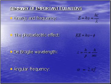 Summary of important equations