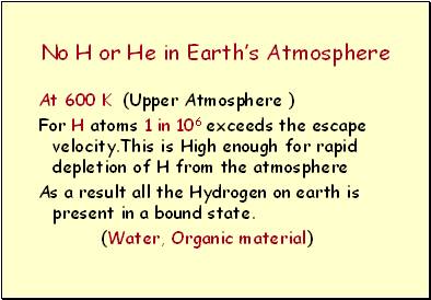 No H or He in Earth’s Atmosphere