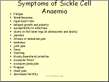 Symptoms of Sickle Cell Anaemia