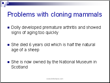 Problems with cloning mammals