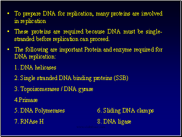 To prepare DNA for replication, many proteins are involved in replication