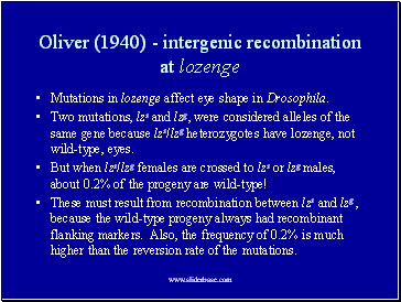 Oliver (1940) - intergenic recombination at lozenge
