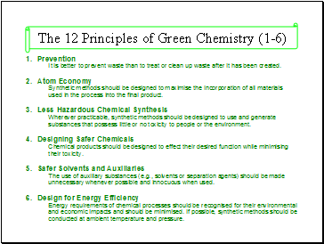 The 12 Principles of Green Chemistry (1-6)