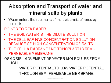 Absorption and Transport of water and mineral salts by plants