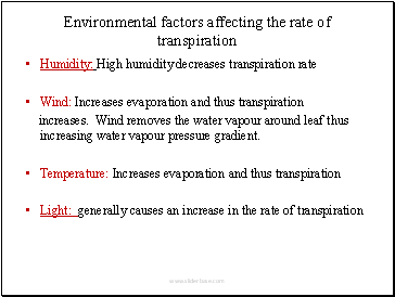 Environmental factors affecting the rate of transpiration