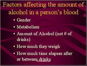 Factors affecting the amount of alcohol in a persons blood