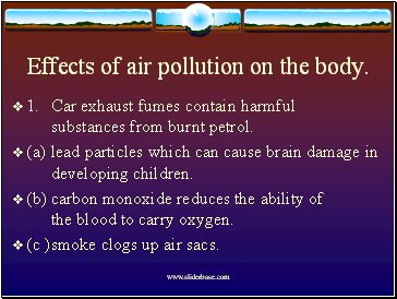 Effects of air pollution on the body.