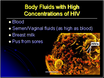 Body Fluids with High Concentrations of HIV