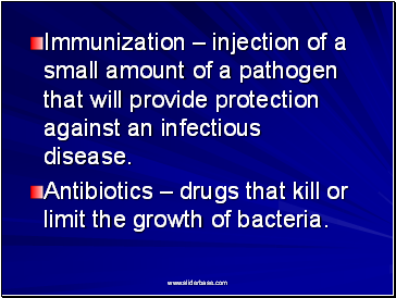 Immunization  injection of a small amount of a pathogen that will provide protection against an infectious disease.