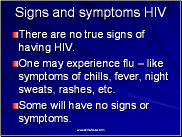 Signs and symptoms HIV