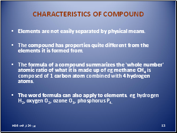 CHARACTERISTICS OF COMPOUND
