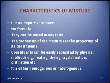 Characteristics of mixture