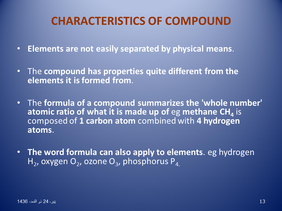 Characteristic feature. What is Compound. Characteristic of Compound. The means of Compounds. Types of Compounds.