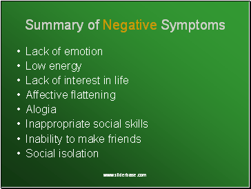Summary of Negative Symptoms