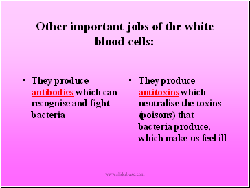 Other important jobs of the white blood cells: