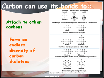 Carbon can use its bonds to::