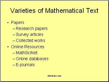 Varieties of Mathematical Text