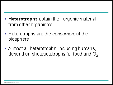 Heterotrophs obtain their organic material from other organisms