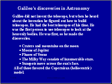 Galileos discoveries in Astronomy