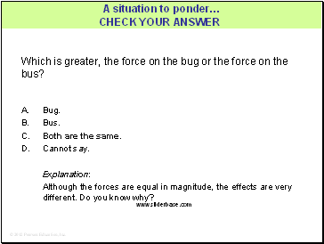 Which is greater, the force on the bug or the force on the bus?