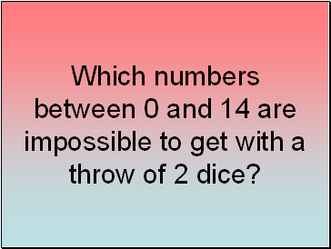 Which numbers between 0 and 14 are impossible to get with a throw of 2 dice?