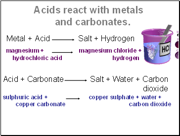 Acids react with metals and carbonates