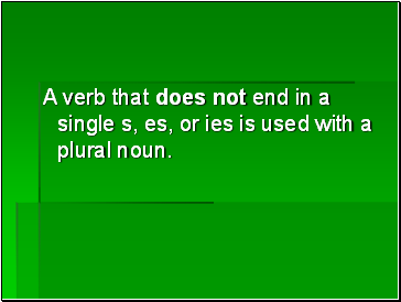 A verb that does not end in a single s, es, or ies is used with a plural noun.