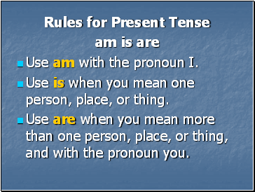 Rules for Present Tense am is are