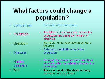 What factors could change a population?