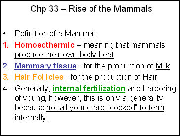 Chp 33  Rise of the Mammals
