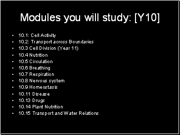Modules you will study: [Y10]